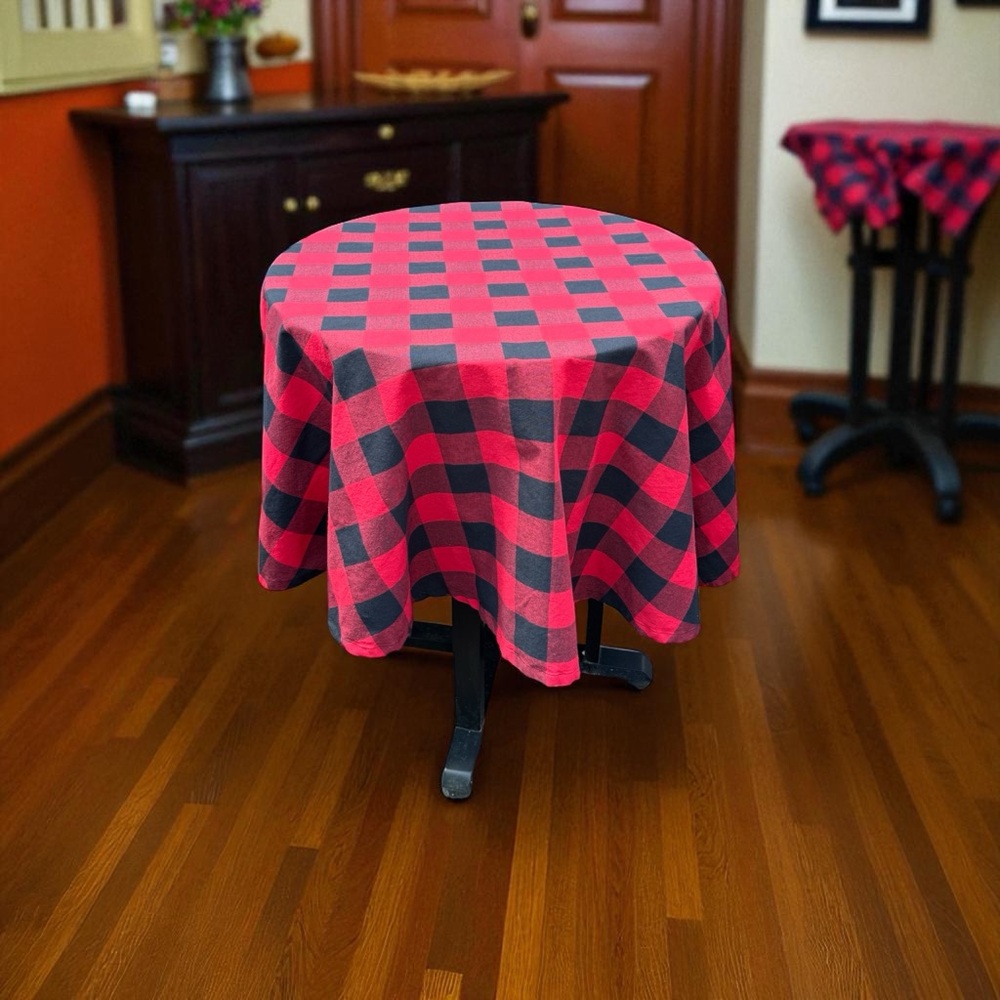 Holiday Time Red‎ and Black Buffalo Plaid Round Fabric Tablecloth 70"